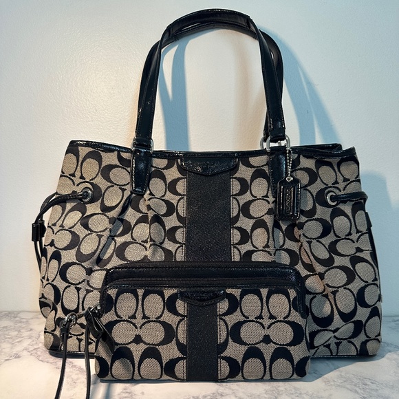 Coach Canvas Monogram Tote and Wallet Wristlet